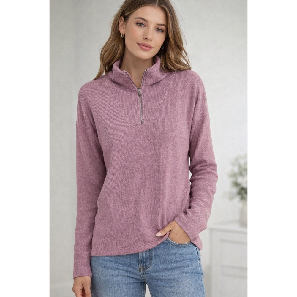 Chaps Women's Quarter Zip Pullover Sweater Textured‎ Dusty Mauve Size Small